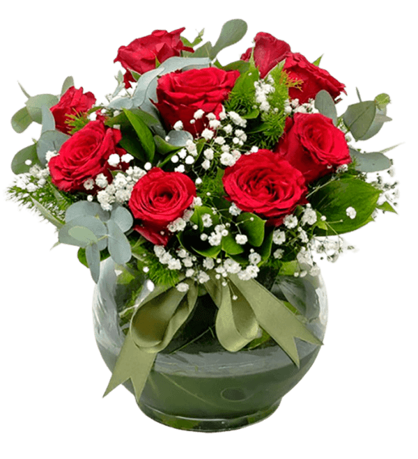 CAM FANUSTA 9 KIRMIZI GÜL ARANJMAN